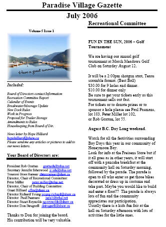 JULY 2006 Newsletter