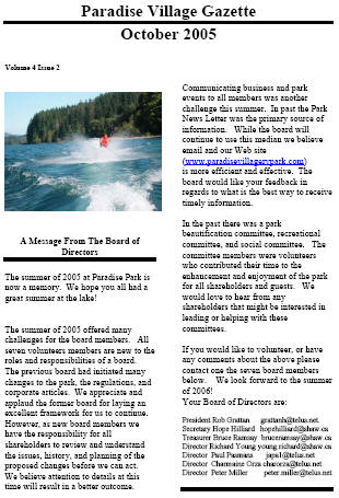 OCTOBER 2005 Newsletter
